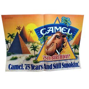 1988 Joe Camel 75th Birthday Smoking Ad Egypt Pyramids Tobacco Print Poster